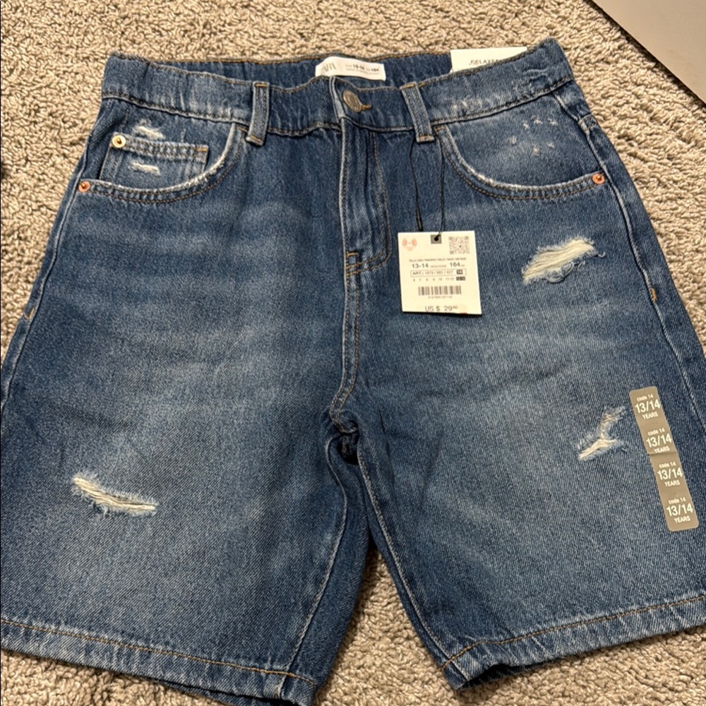 Zara Blue Jean Shorts Distressed Denim Casual 13-14 years